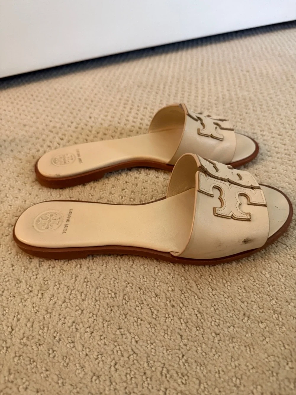Tory Burch Beige Logo Slide Sandals 9
